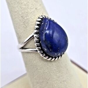 Lapis Lazuli Ring Size 7 Sterling Silver 925 Teardrop Navy Blue Roped NWOT‎
